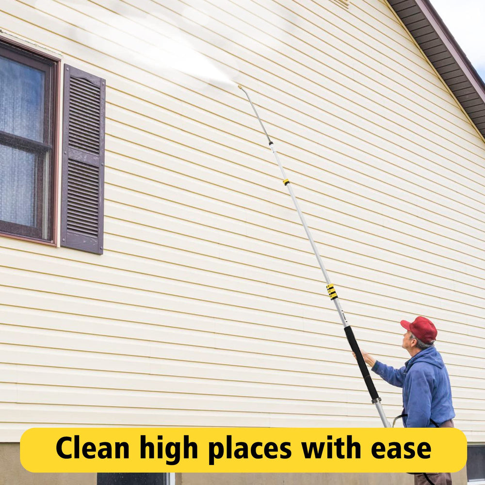 janz in use cleaning gutters from ground for ladder-free safety