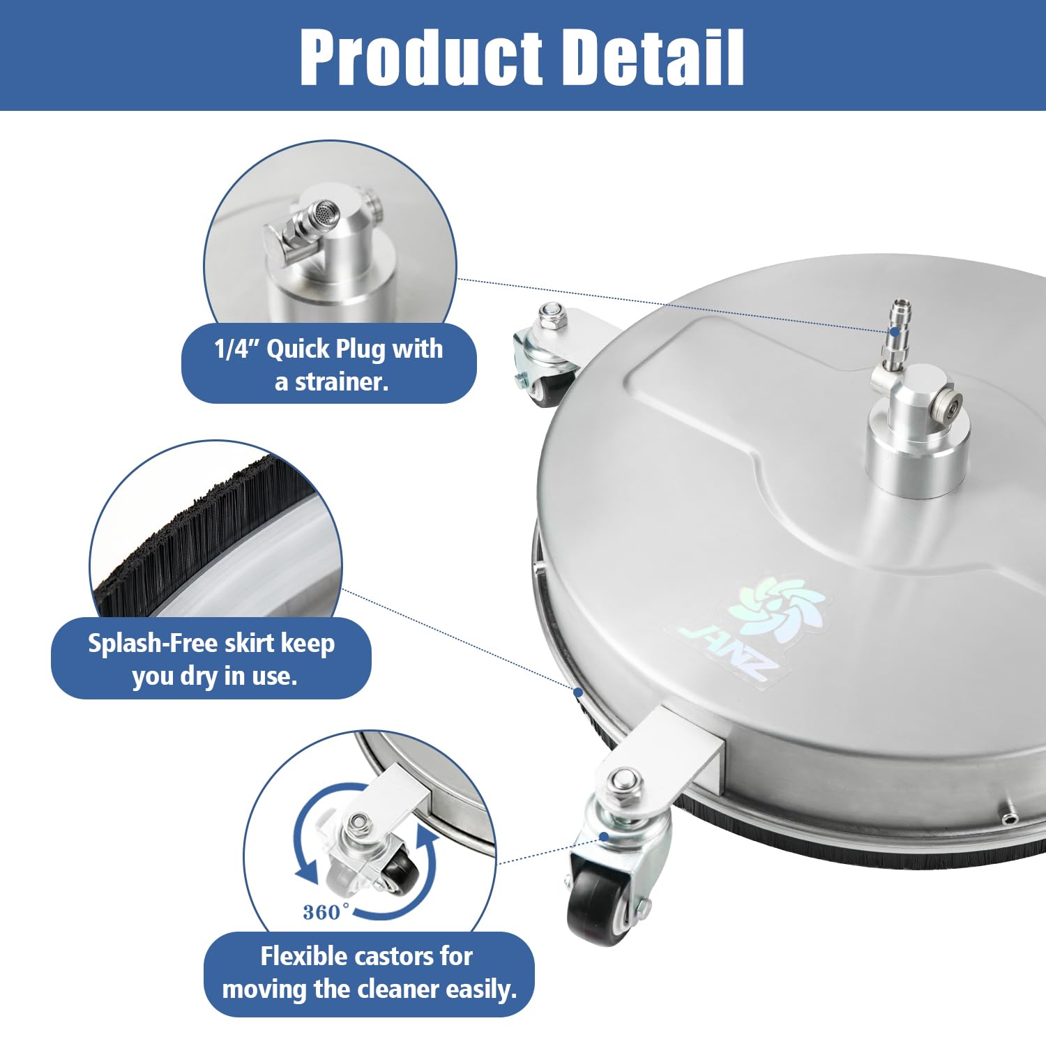 janz wheel and axle detail for smooth maneuvering across surfaces