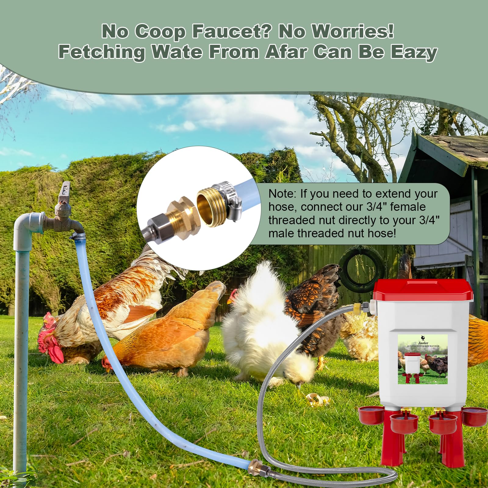 Jaolee mounted on wire fence illustrating easy installation and stable coop mounting benefit