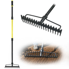 Jardineer bow rake front view showing full head and long handle benefit durability