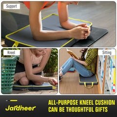 Jardineer folded into seat mode demonstrating portable seating and support benefit