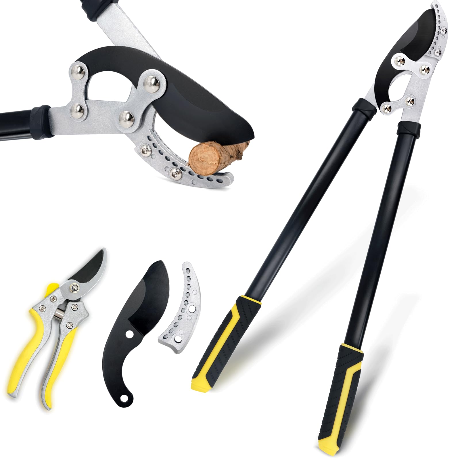 Jardineer loppers front packaging showing tool and included pruner, demonstrates complete set benefit