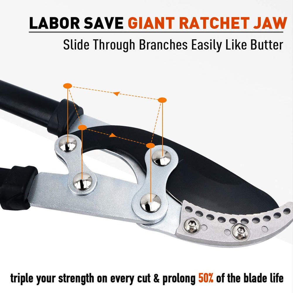 Jardineer long 30-inch handle and rubber grip detail, improves leverage and reduces hand fatigue