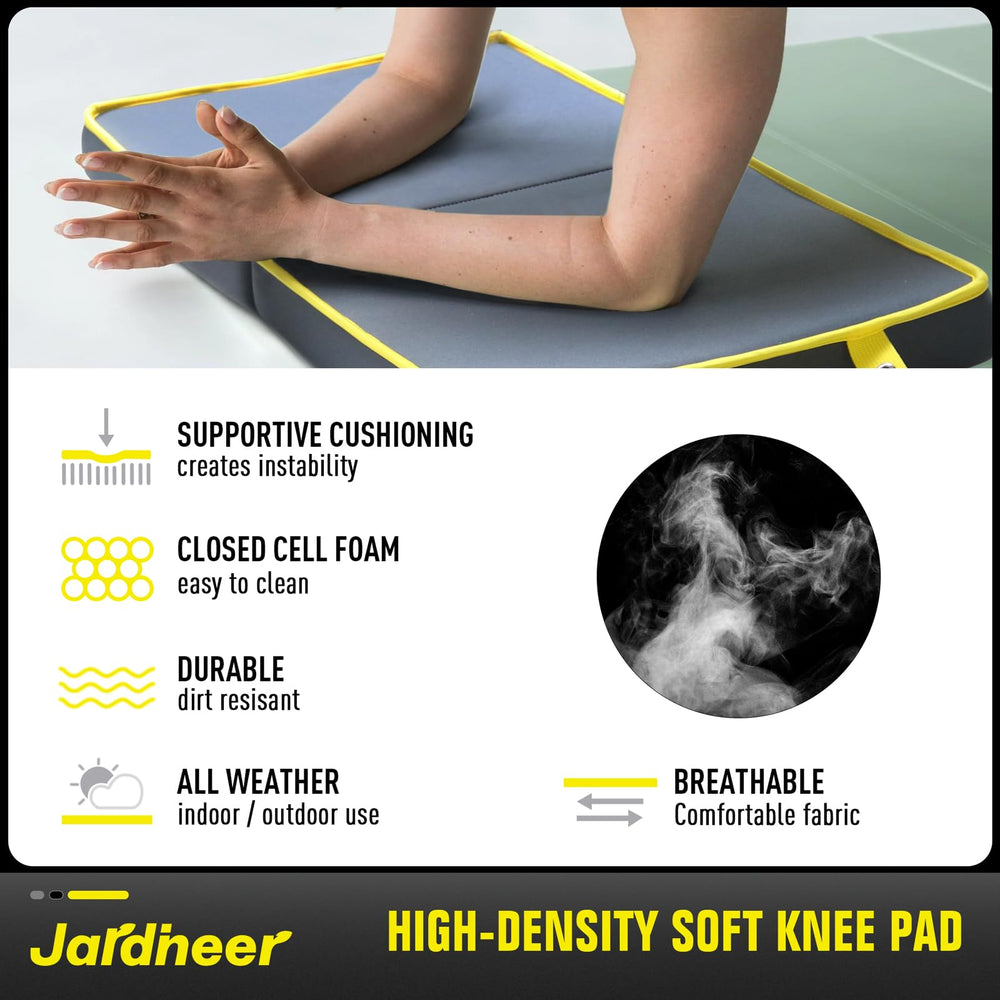 Jardineer used as back support in outdoor setting showing versatile comfort benefit