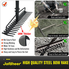 Jardineer rake spreading gravel on path showing efficient coverage and speed benefit