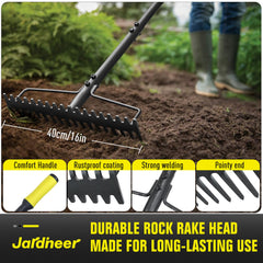 Jardineer short tines detail demonstrating rock-prying ability and soil-fracture benefit