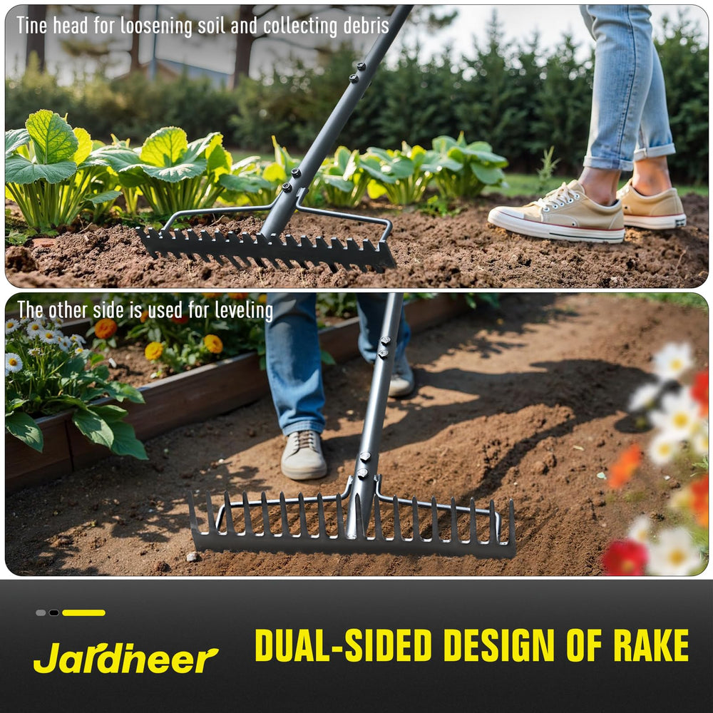 Jardineer close-up of 18 steel tines highlighting thick anti-rust construction benefit