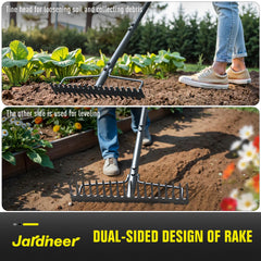 Jardineer close-up of 18 steel tines highlighting thick anti-rust construction benefit