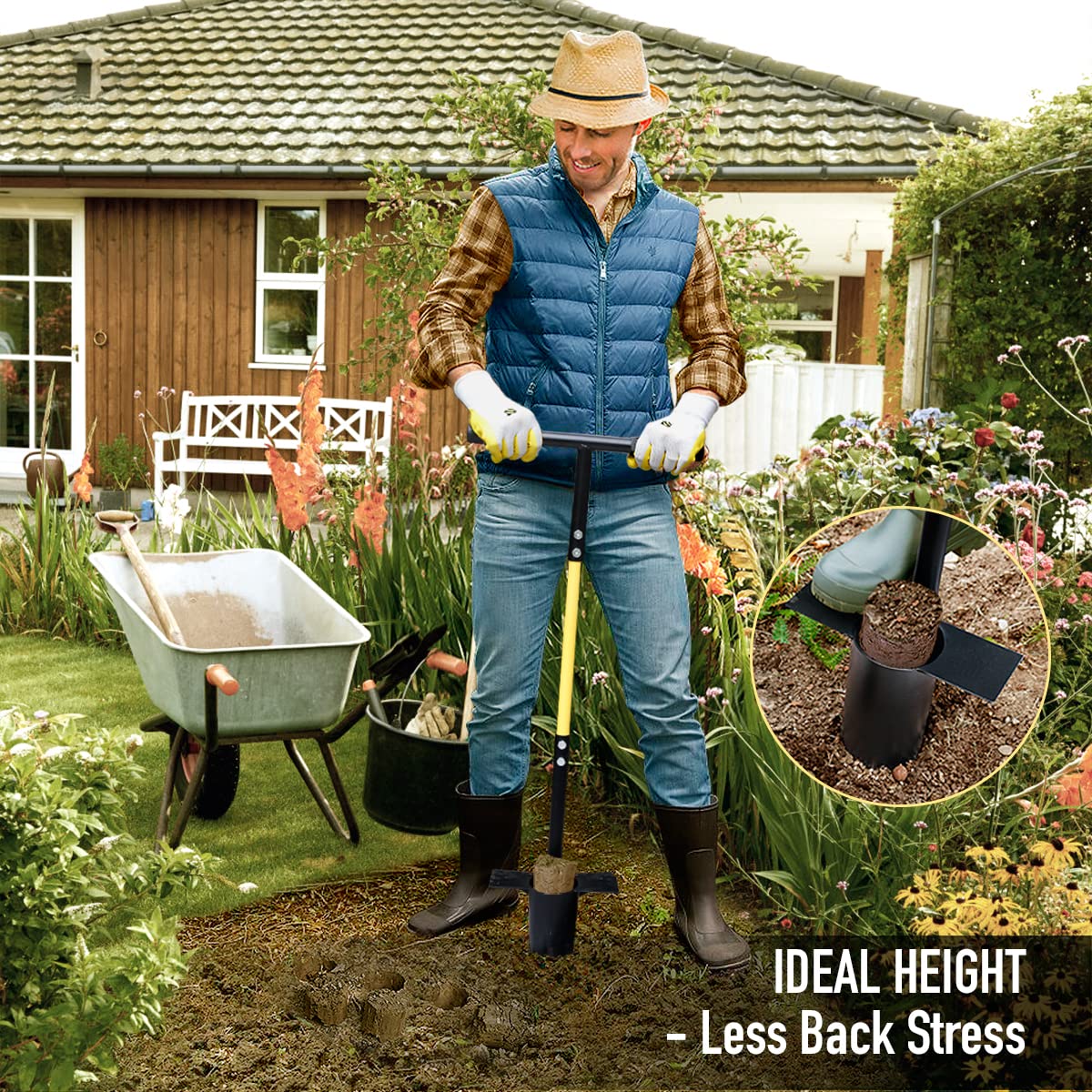 Jardineer small bulb planter showing depth marks for accurate planting