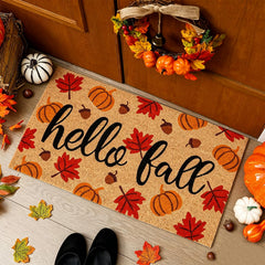 JarThenaAMCS front view fall doormat showing seasonal design and welcoming benefit