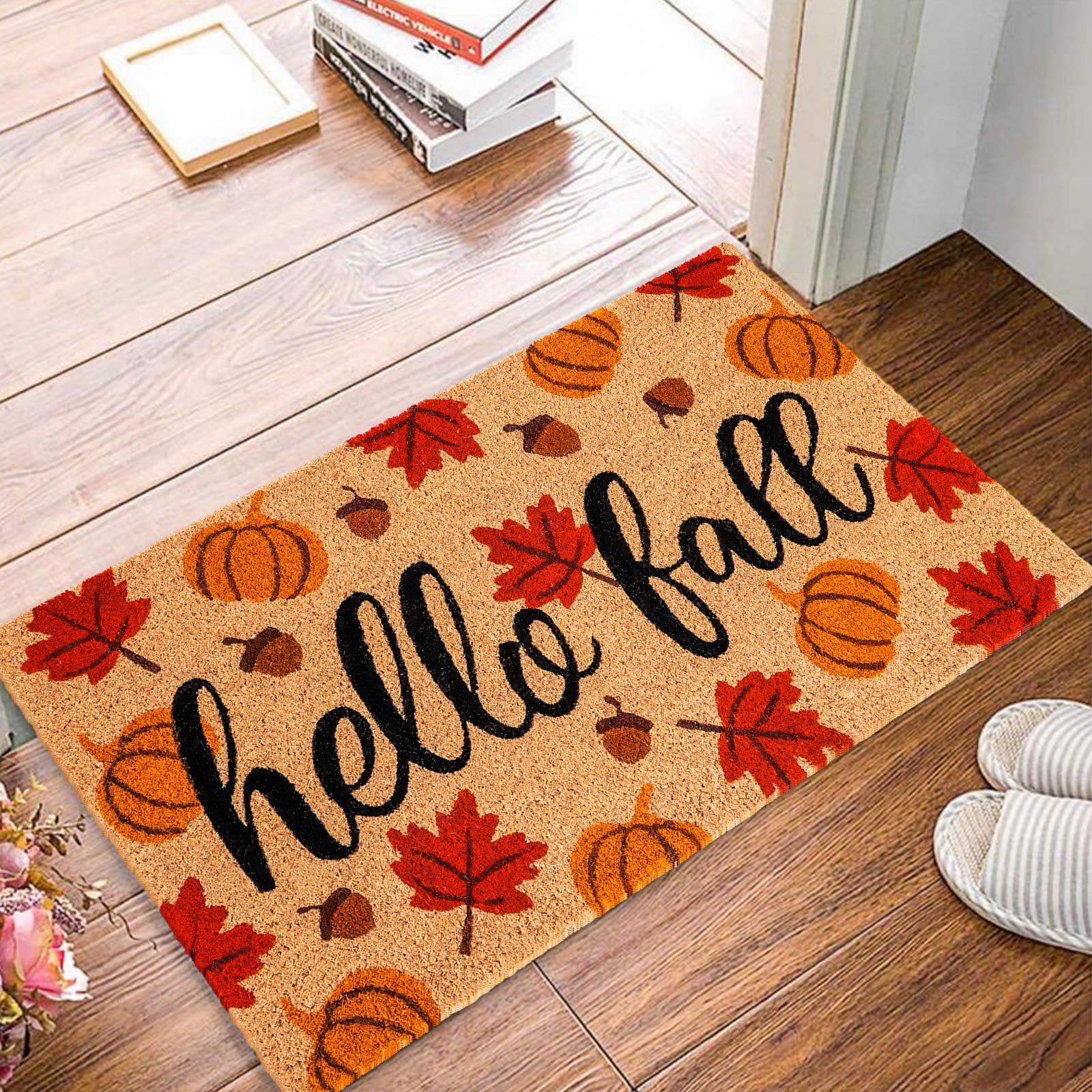 JarThenaAMCS pattern detail of maple leaves pumpkin acorn adding cozy autumn charm