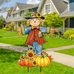 JarThenaAMCS front view scarecrow stake bright seasonal focal point