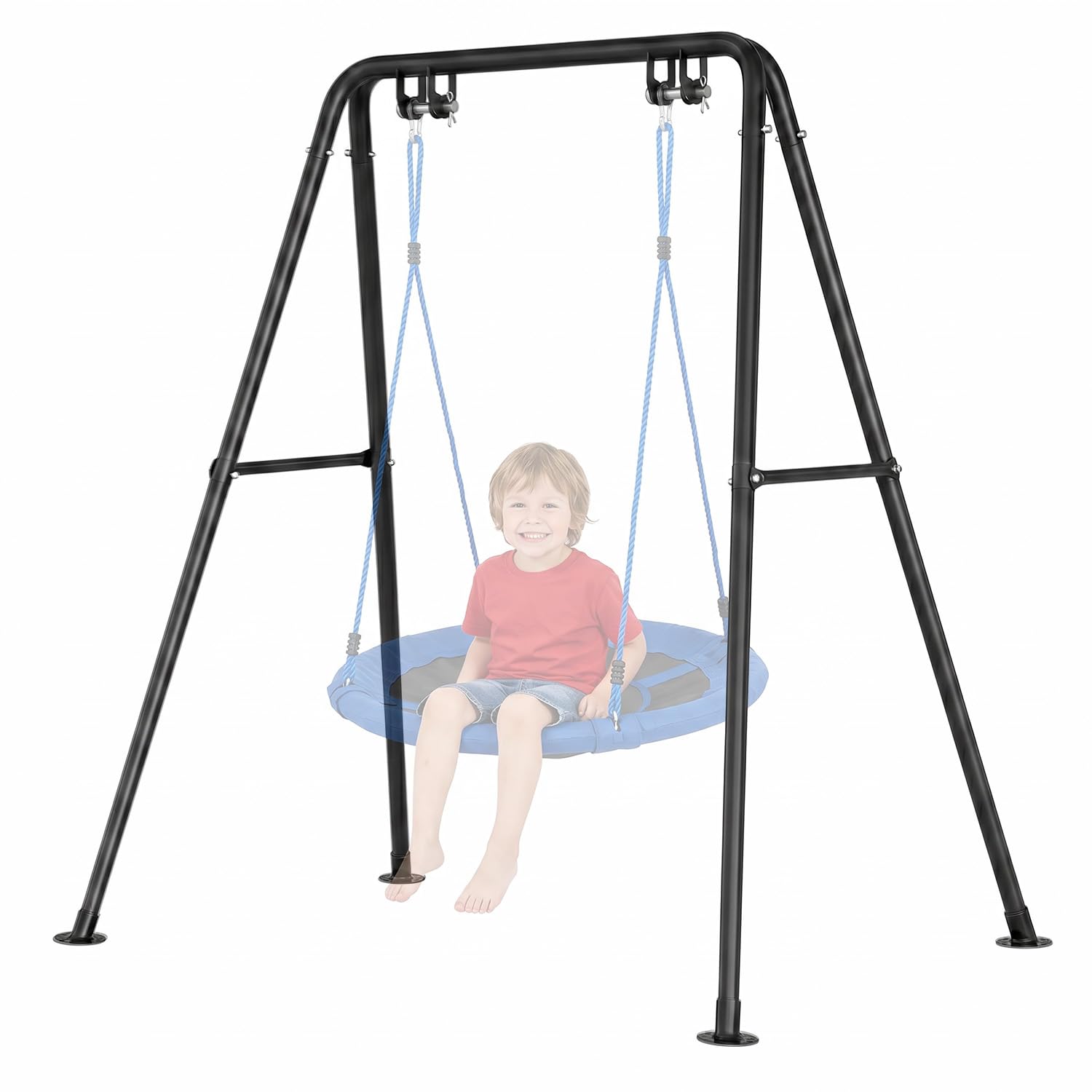 Jasdego front view of assembled metal swing frame showing stability benefit
