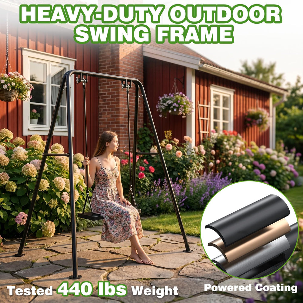 Jasdego swing in use with hanging chair demonstrating comfortable outdoor seating benefit