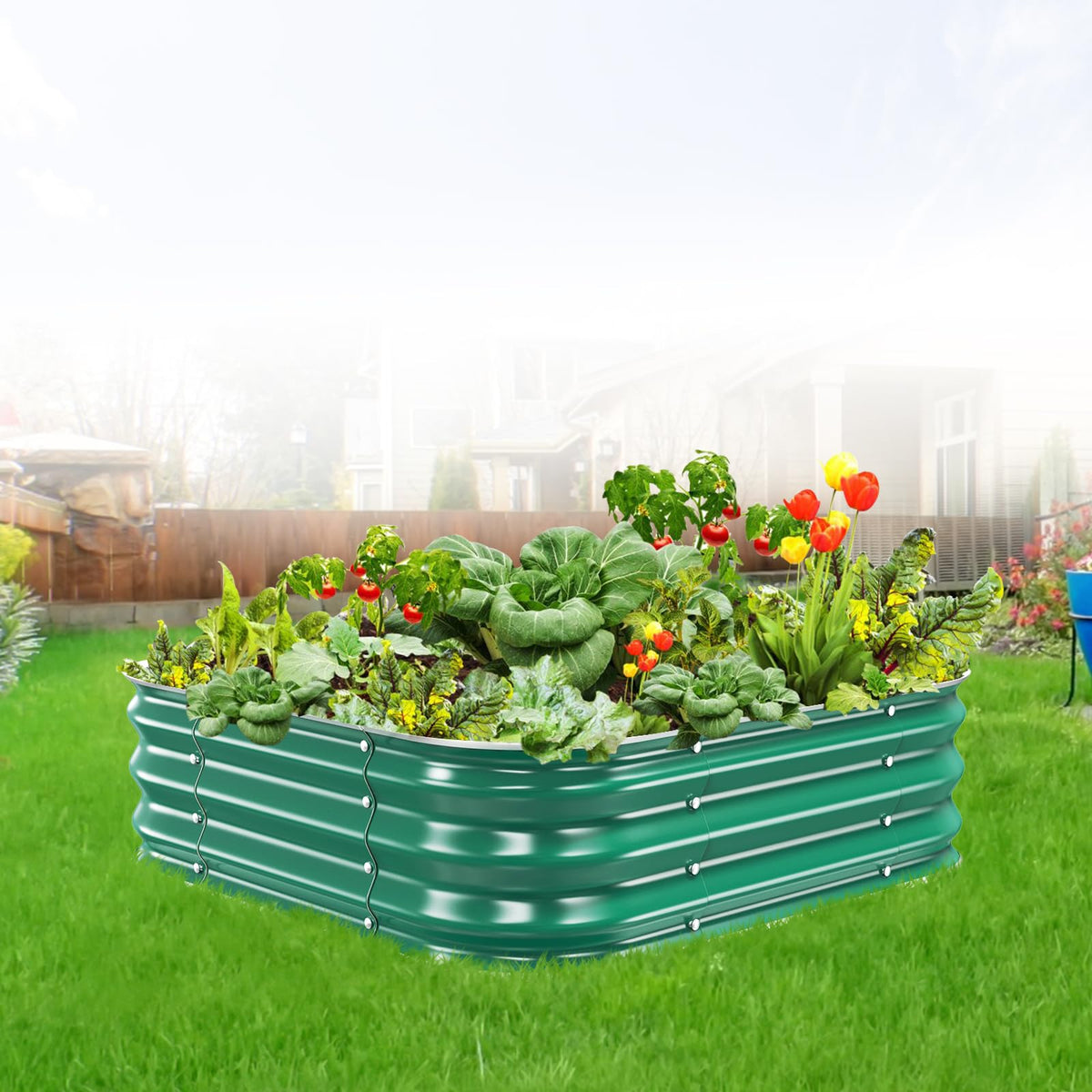 JAUZVIL front view of galvanized raised bed showing robust structure and modern look