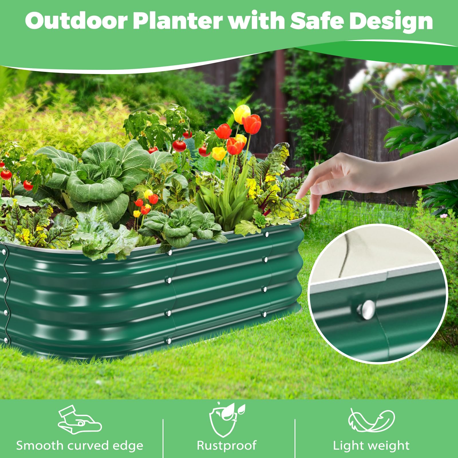 JAUZVIL patio lifestyle scene showing stylish raised bed enhancing outdoor space