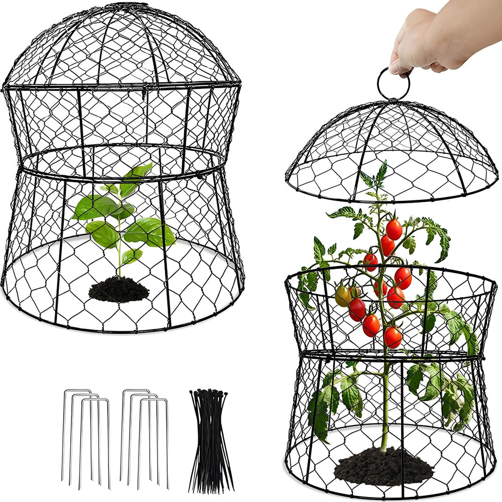 JAWULIJA front view of two metal cloches showing full plant protection and visibility