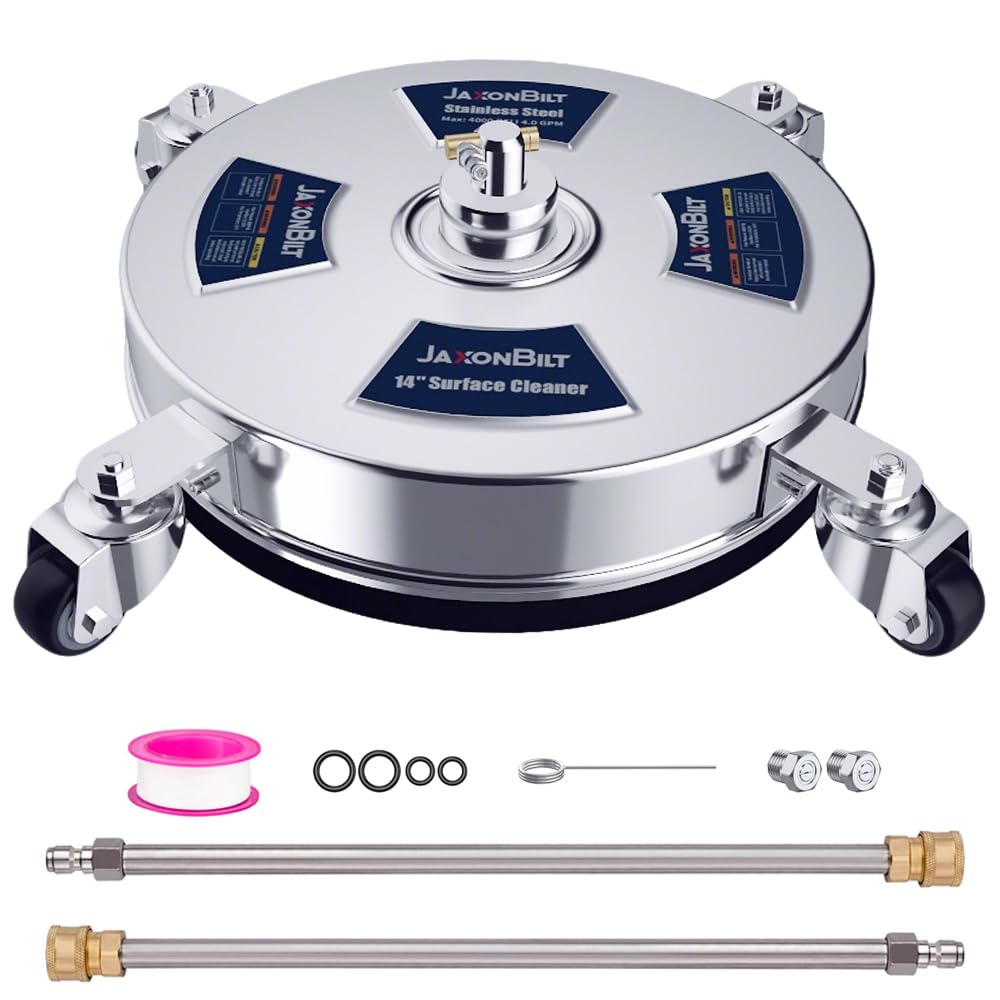 JaxonBilt front view stainless steel cleaner showing durable housing and wide coverage benefit