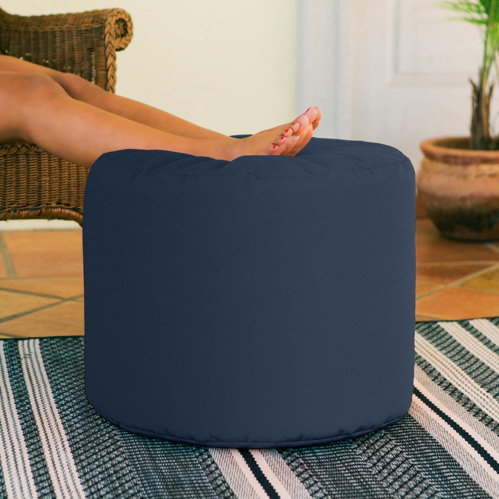 Jaxx navy pouf sewn label showing made in USA marking and domestic manufacturing quality