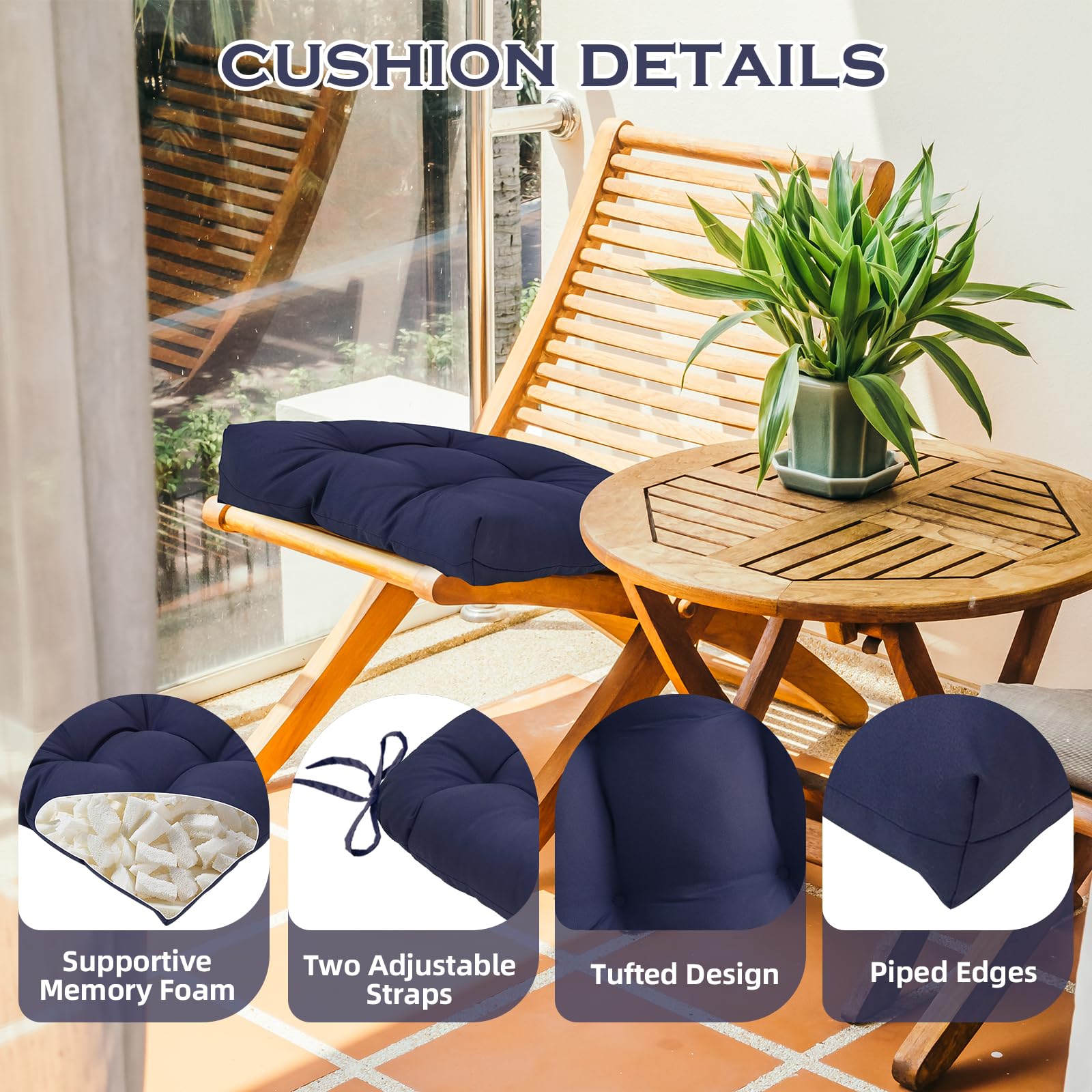 Jaysydd reinforced adjustable ties and back detail, secures cushions on windy days