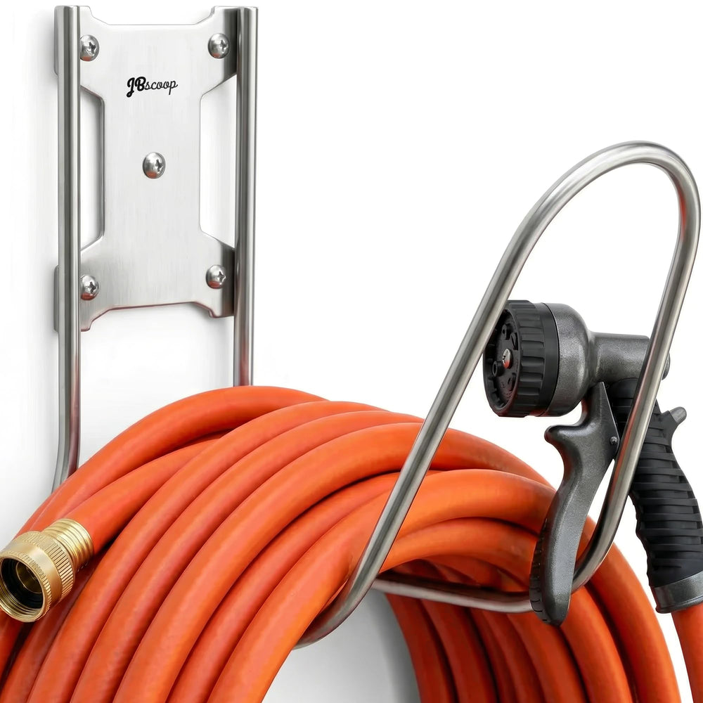 JBscoop front view of hose holder showing sturdy shape and easy access