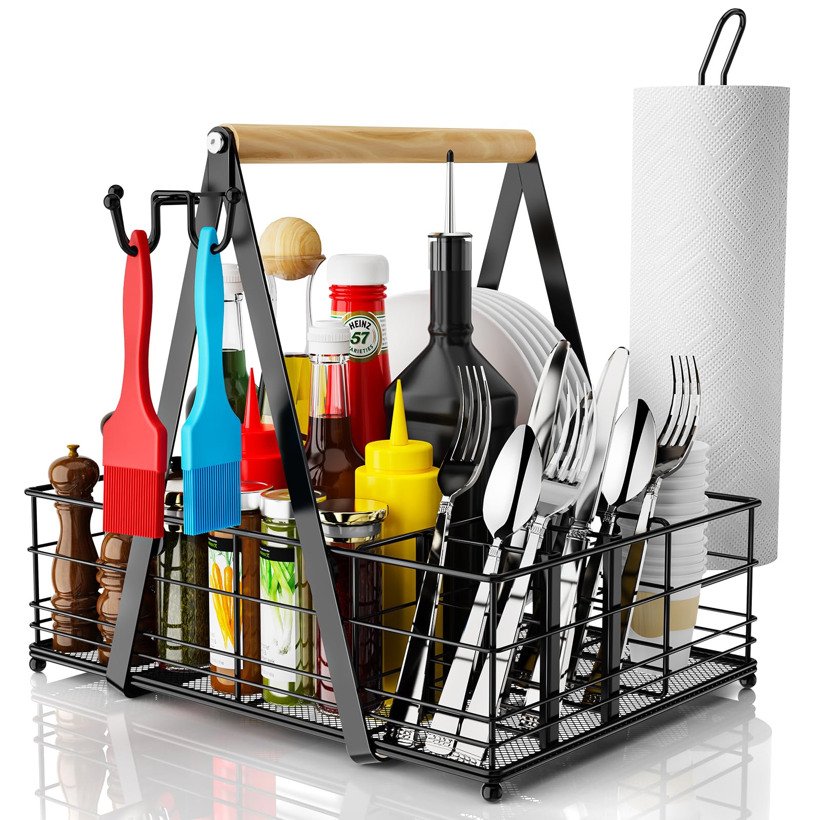 JBBTOOL front view of grill caddy showing organized compartments and durable build