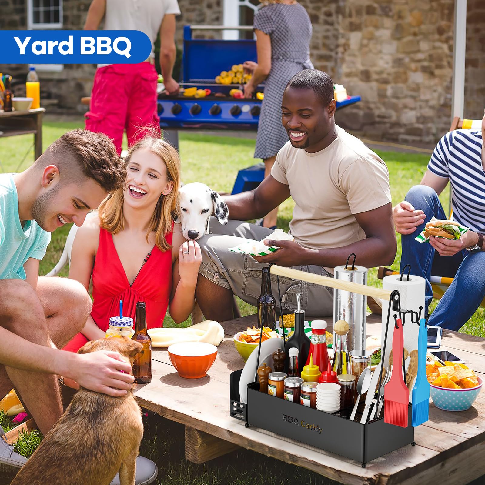 JBBTOOL side compartments filled with bottles and tools for fast access while grilling