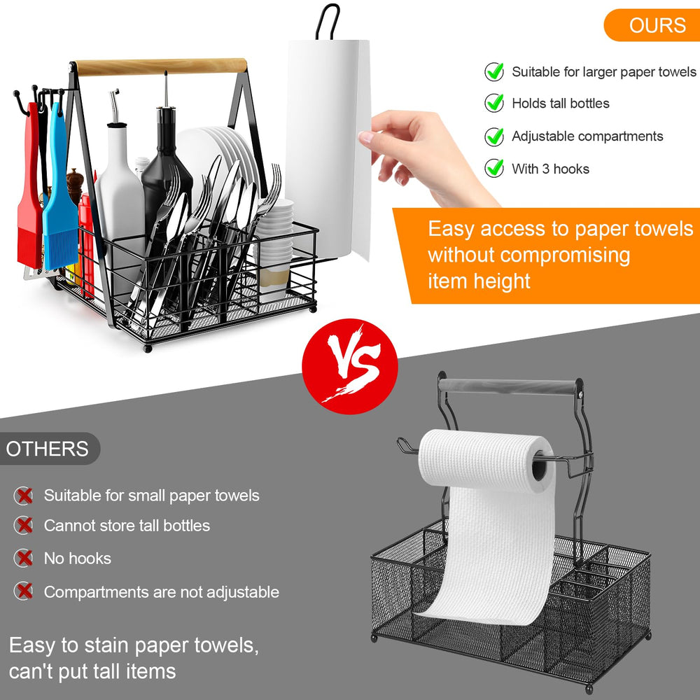 JBBTOOL side view showing paper towel holder and tall bottle support benefit