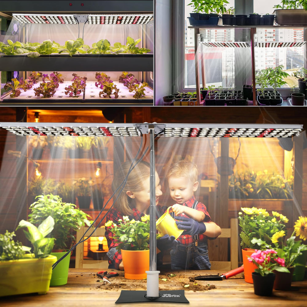 JCBritw adjustable height demo illustrating flexible canopy distance for seedlings