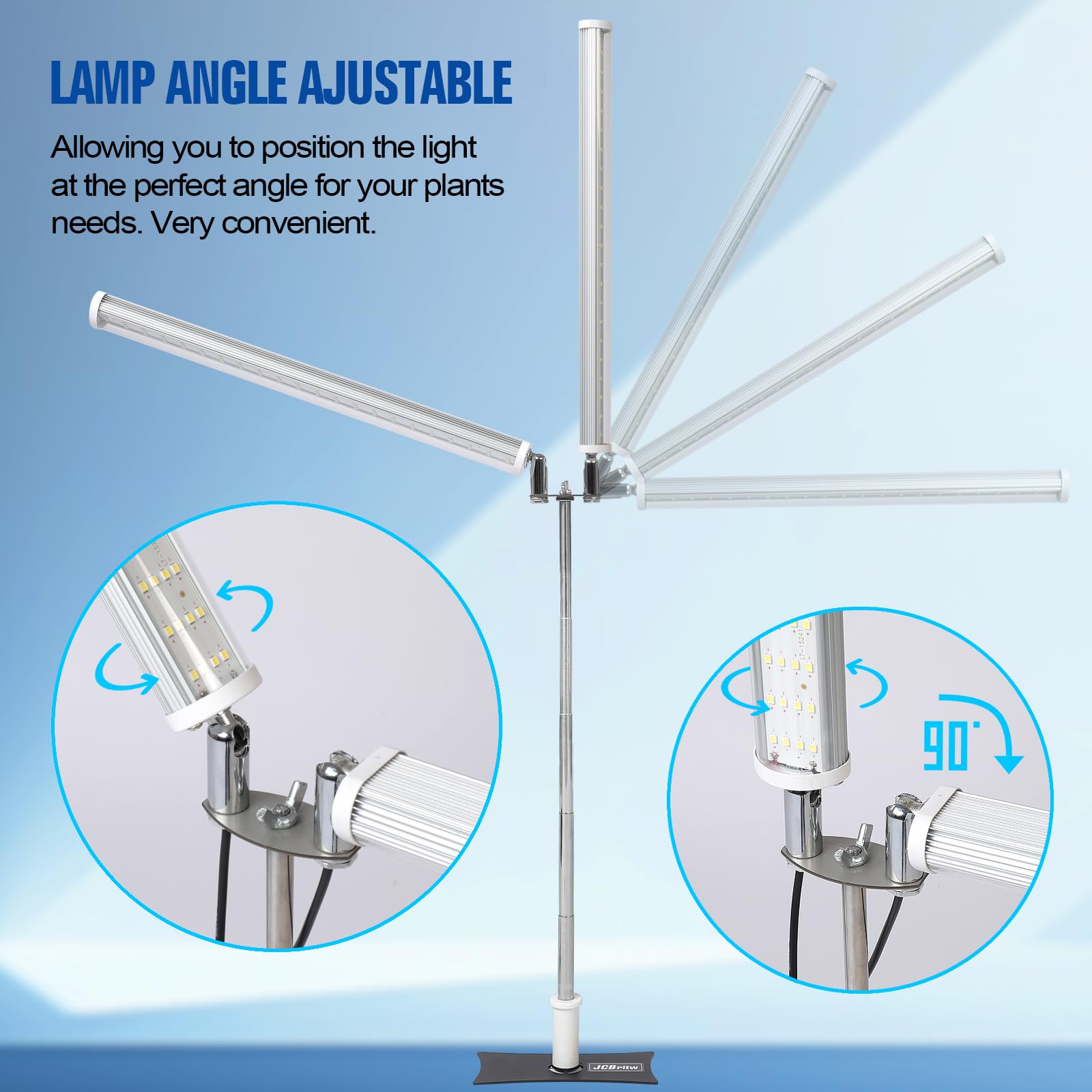 JCBritw adjustable stand showing height range for seedlings and taller plants