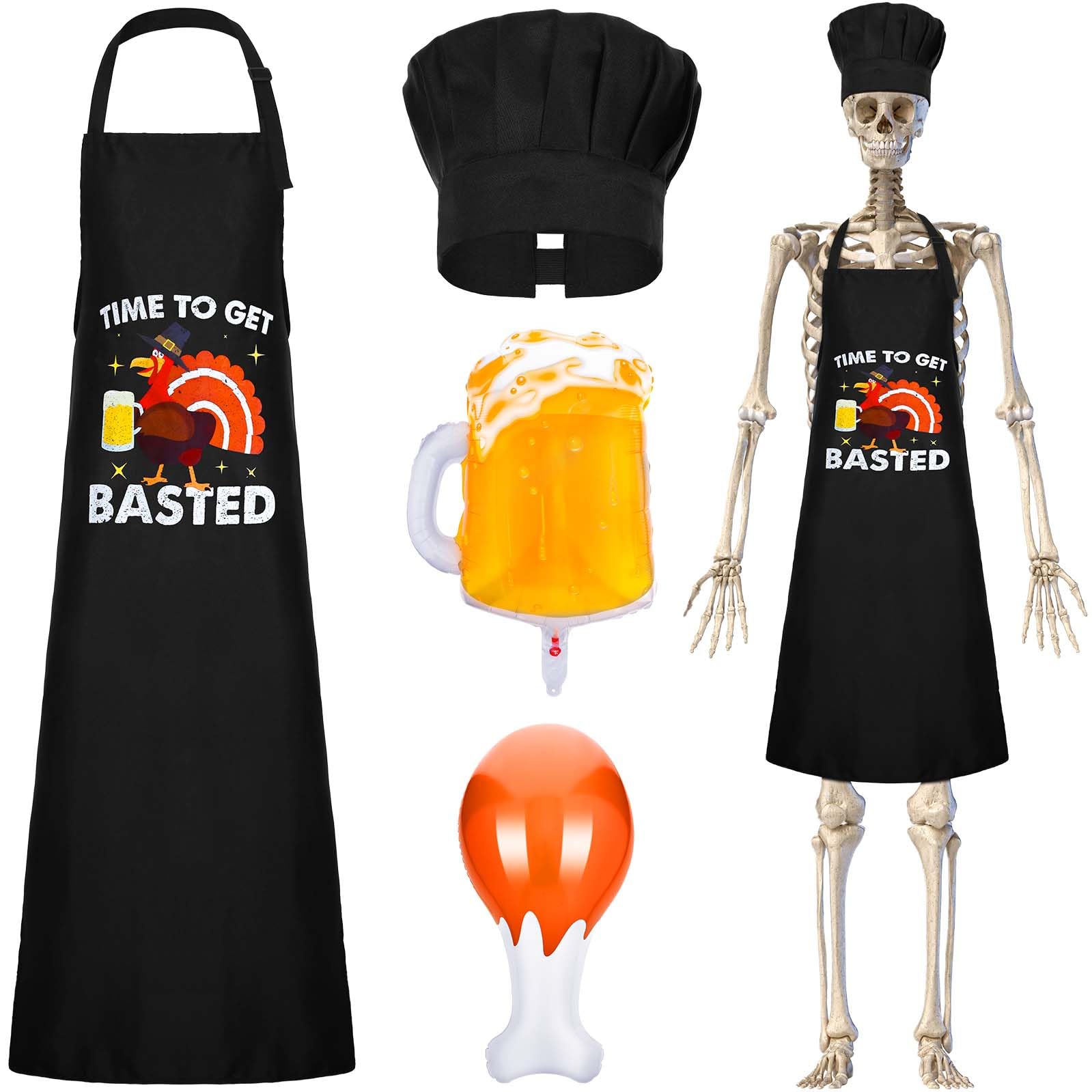 JcHrmers apron front view showing playful turkey graphic and bold text, adds instant character