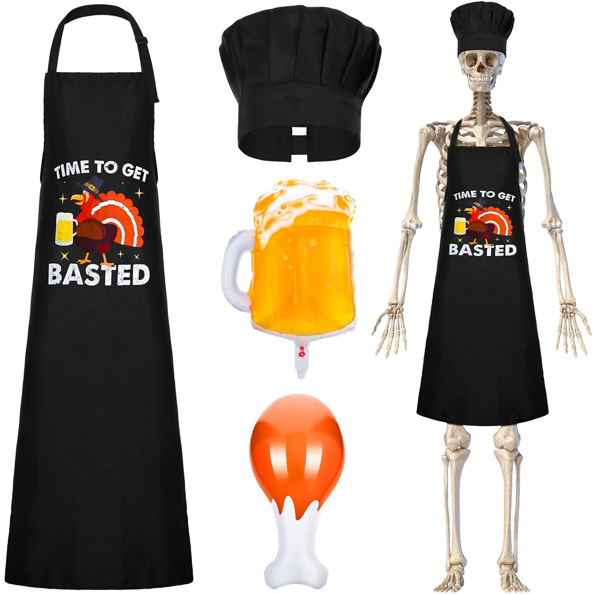 JcHrmers apron front view showing playful turkey graphic and bold text, adds instant character