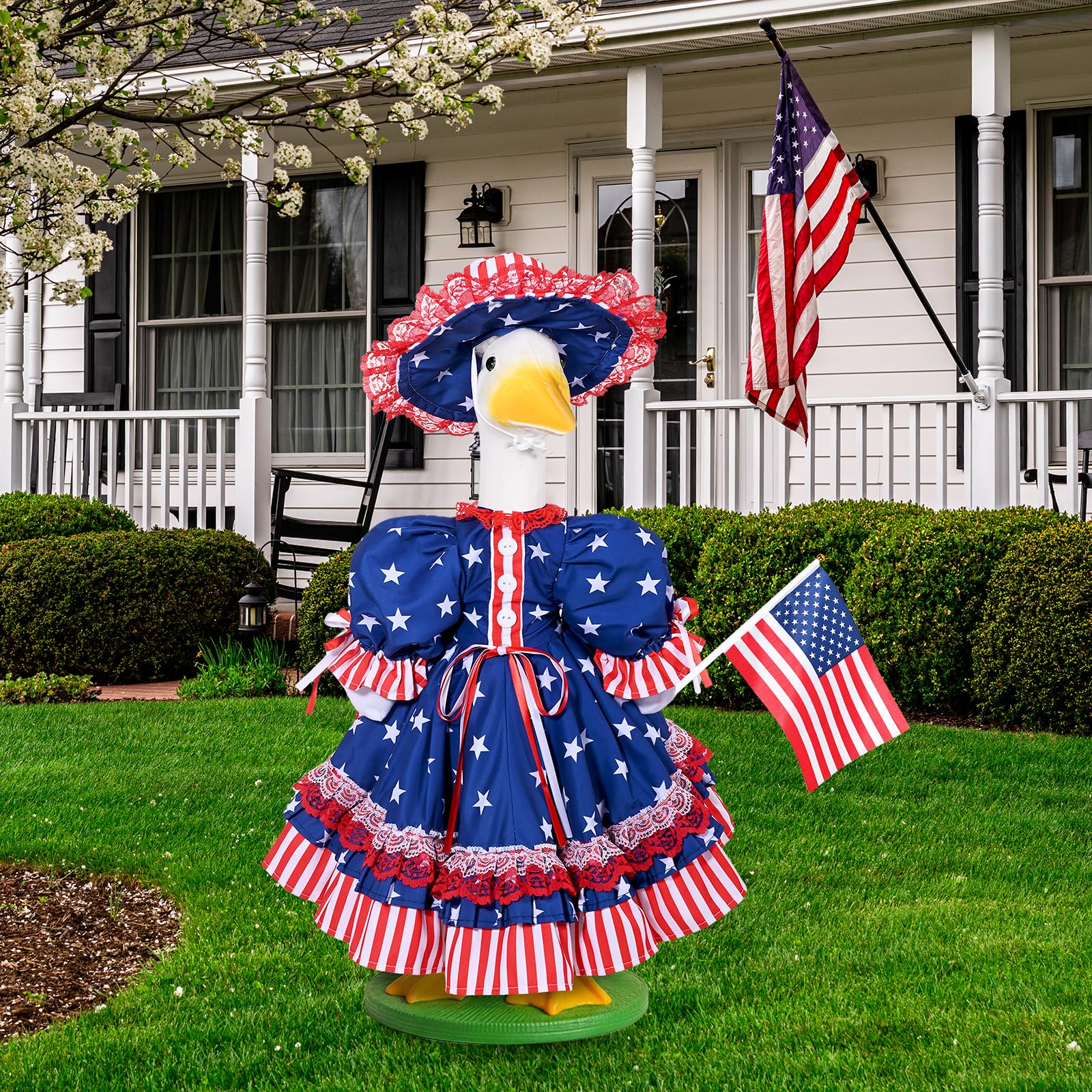 JcHrmers outfit on porch goose creating instant Fourth of July curb charm
