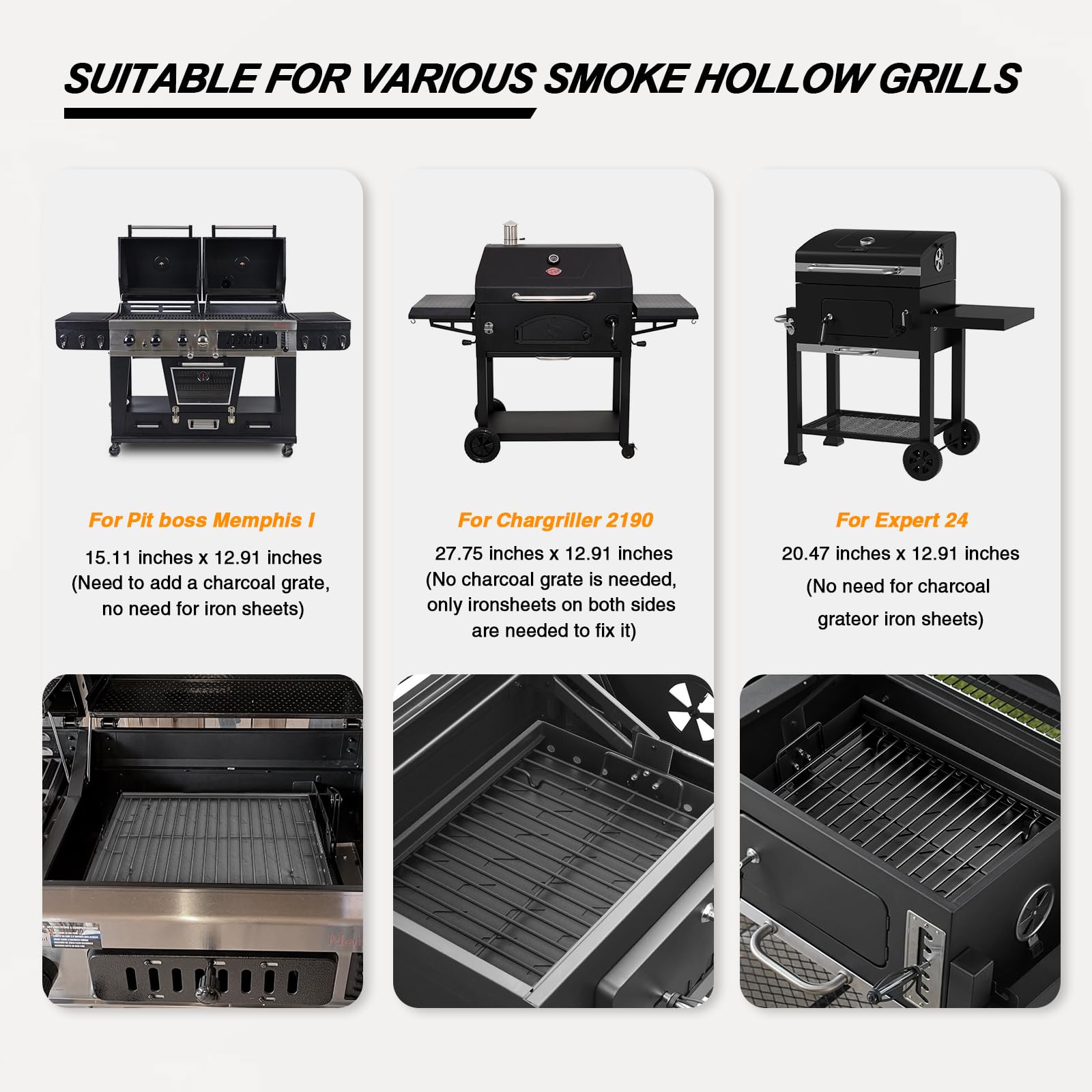 JCLMER extended tray installed in grill showing even coal distribution benefit