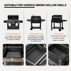 JCLMER extended tray installed in grill showing even coal distribution benefit