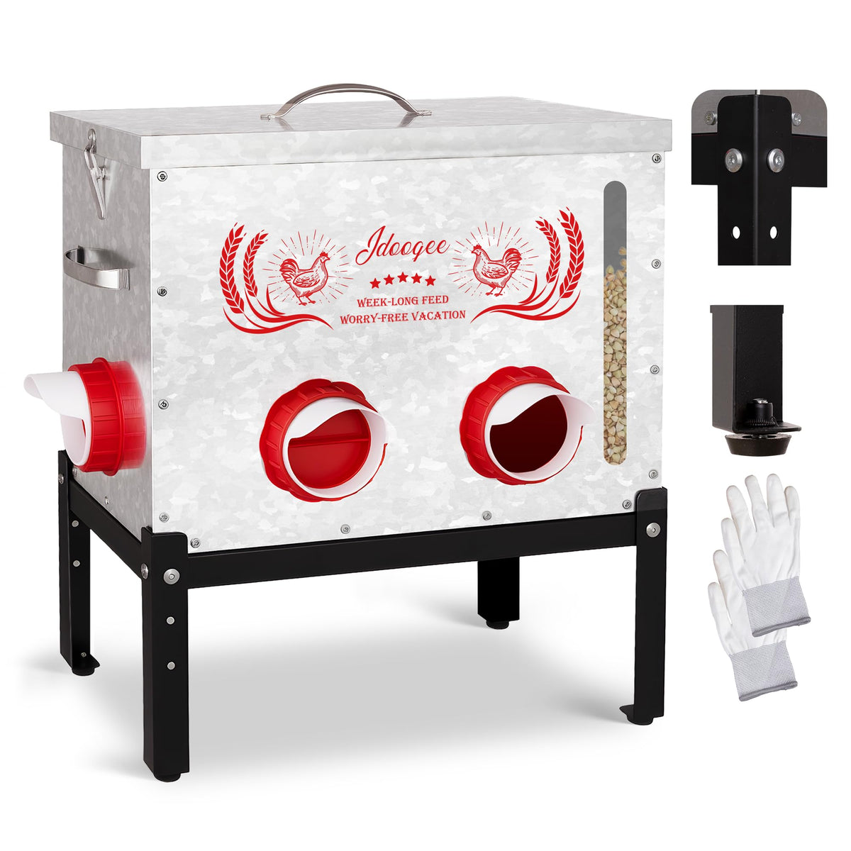 Jdooqee front view of metal feeder showing durable build and capacity benefit