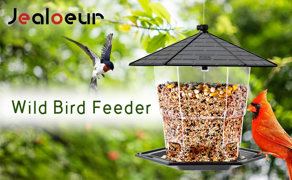 Jealoeur assembled feeder with hook ready-to-hang for immediate backyard use