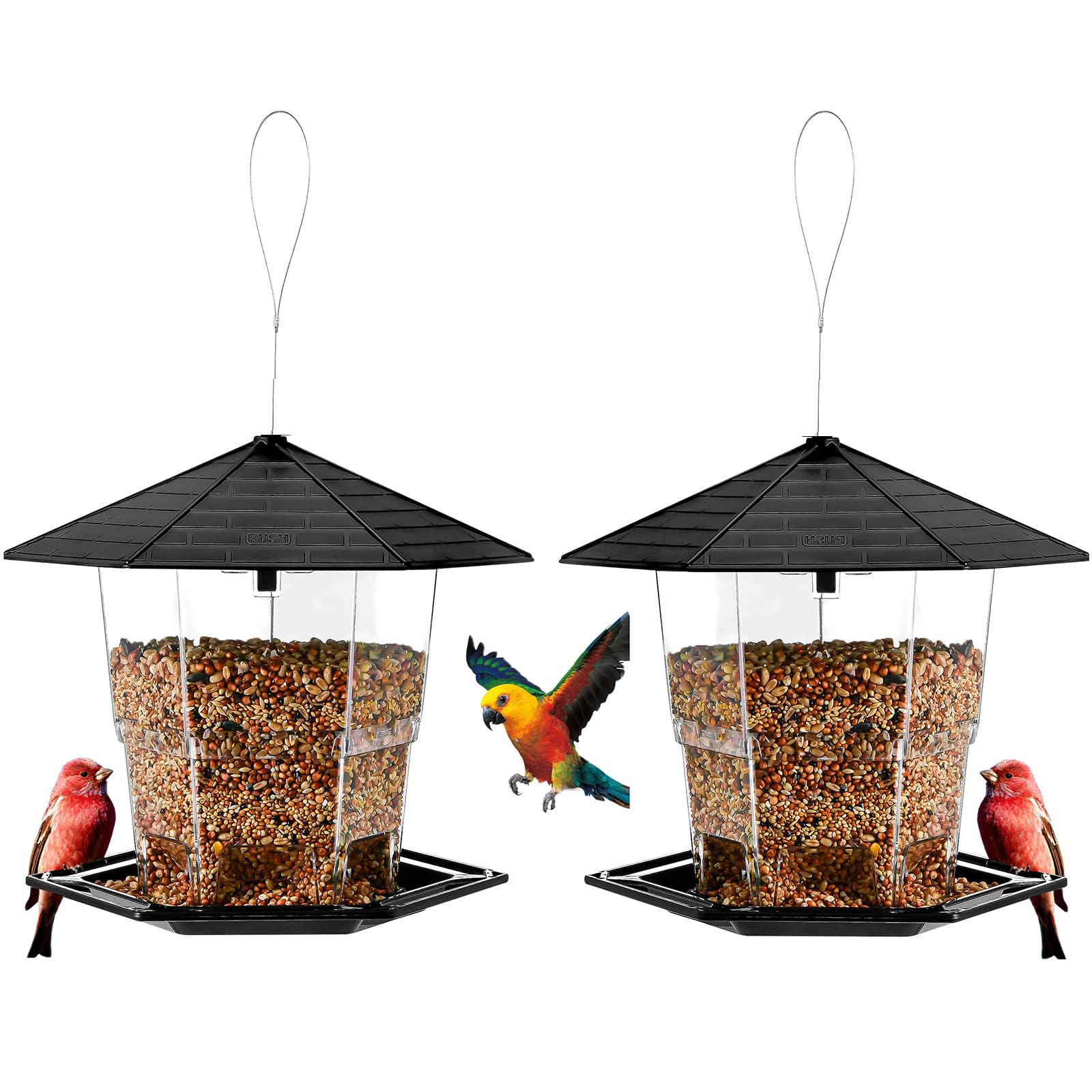 Jealoeur front view of two-pack feeder showing shape and hanging loop for easy setup