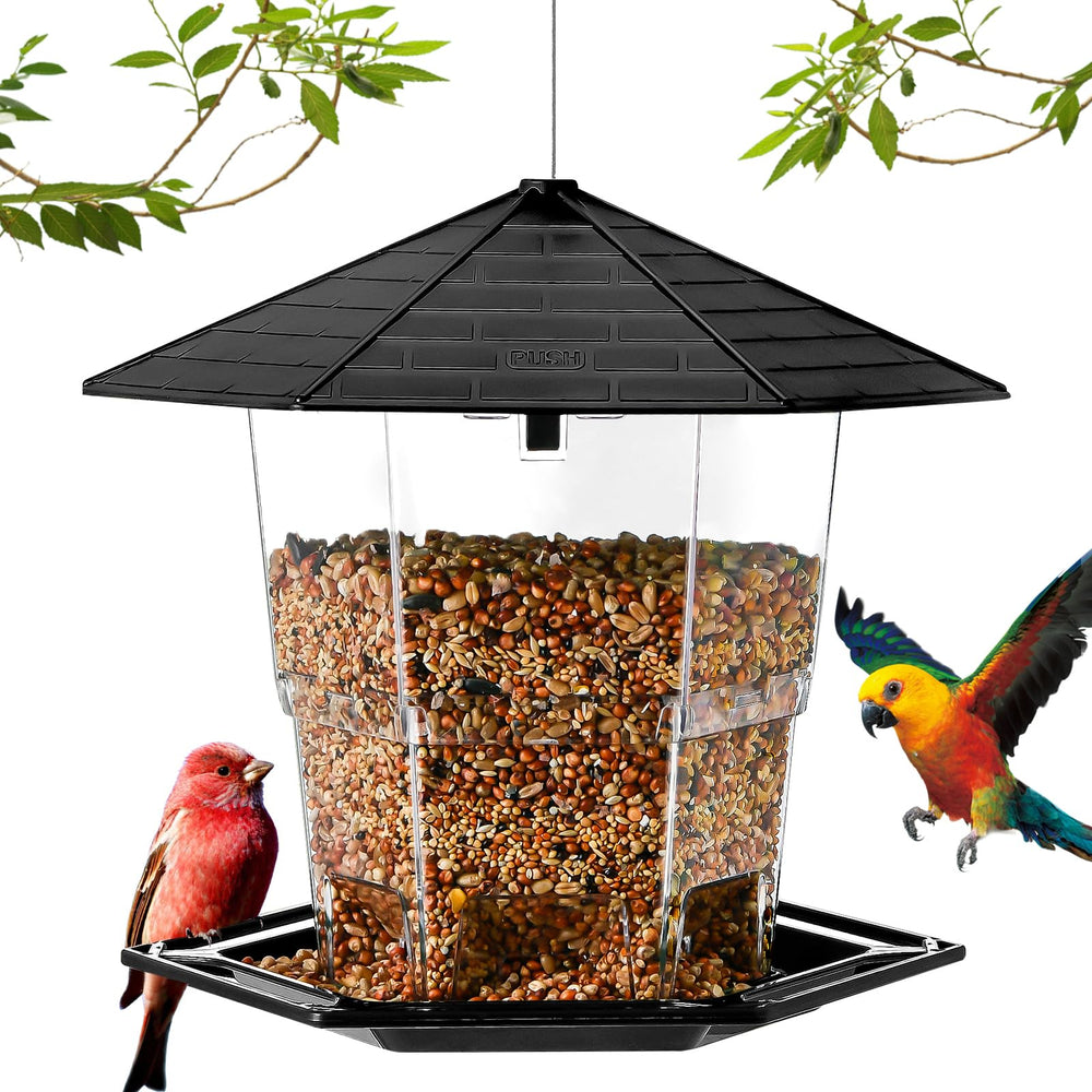 Jealoeur expanded retractable hopper holding seed to show large 2.2 lb capacity