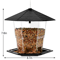Jealoeur seed tray close-up showing steady refill for continuous bird feeding