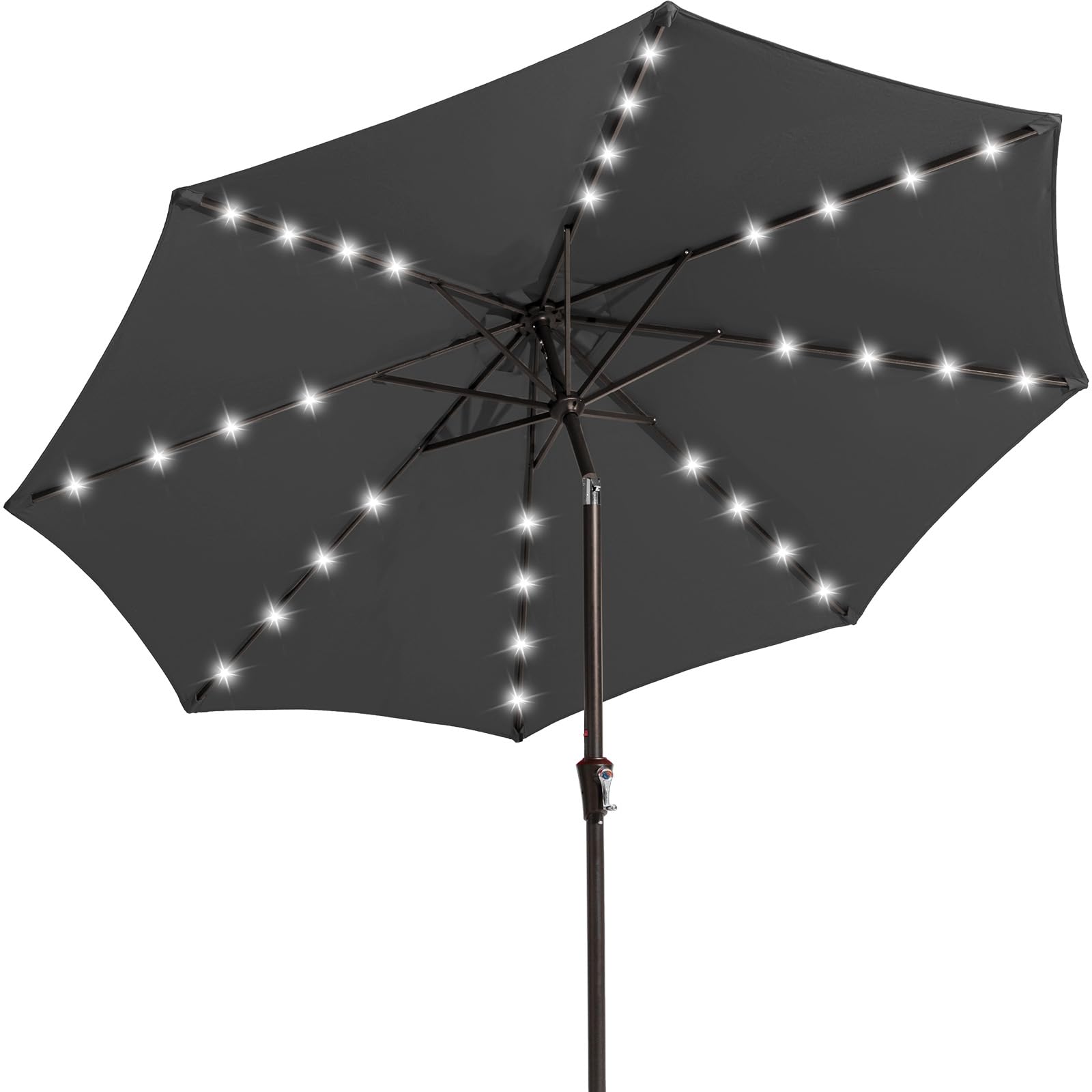 JEAREY front view of 9' dark gray umbrella showing full canopy and coverage benefit