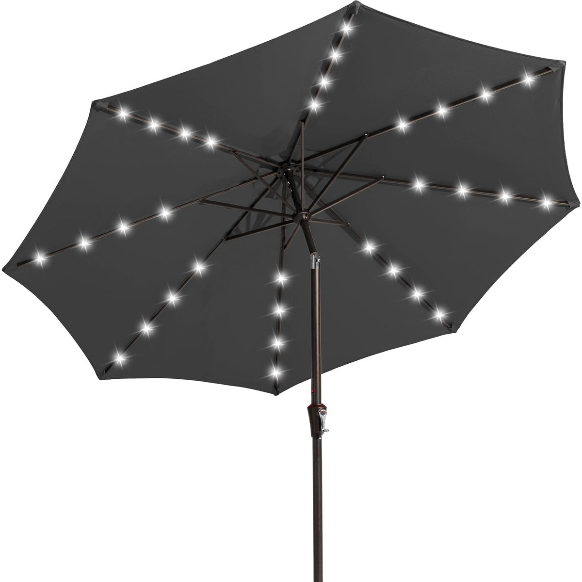 JEAREY front view of 9' dark gray umbrella showing full canopy and coverage benefit