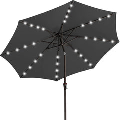JEAREY front view of 9' dark gray umbrella showing full canopy and coverage benefit