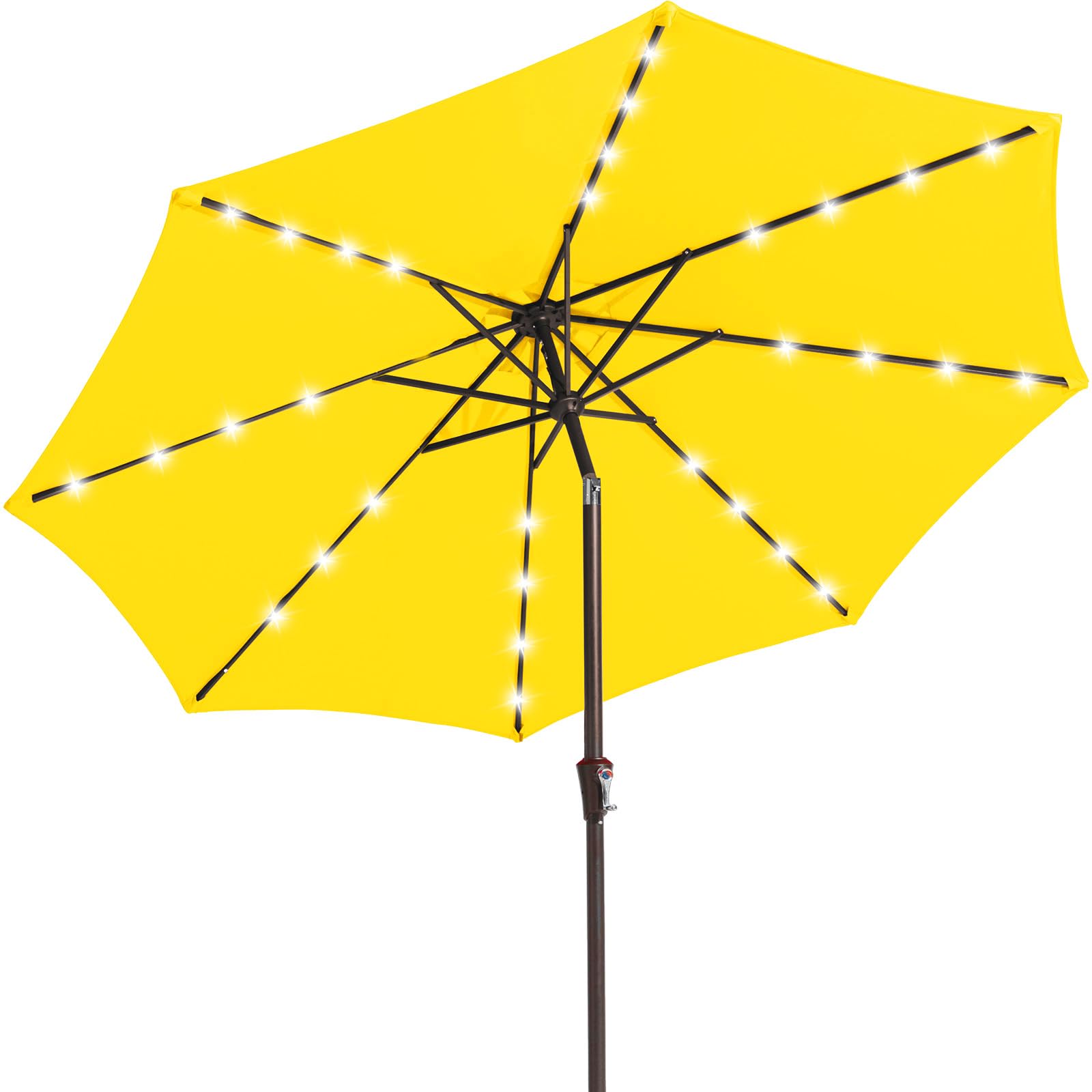 JEAREY front view of 9' lemon umbrella showing full canopy and shade benefit