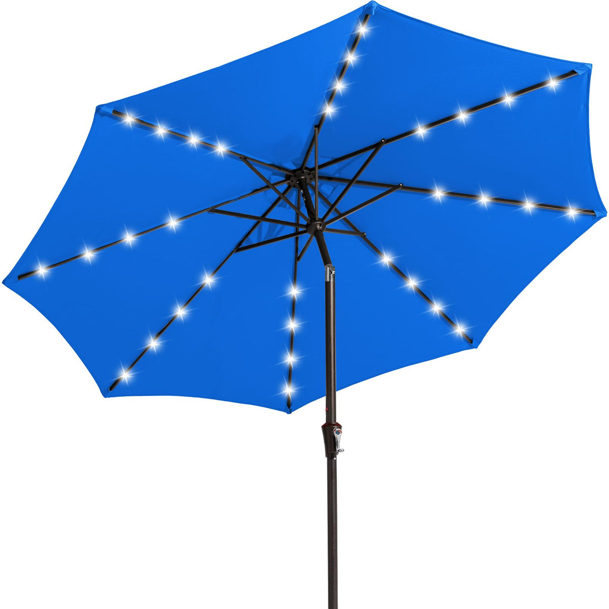 JEAREY front view of 9ft royal blue umbrella showing full canopy and shade benefit