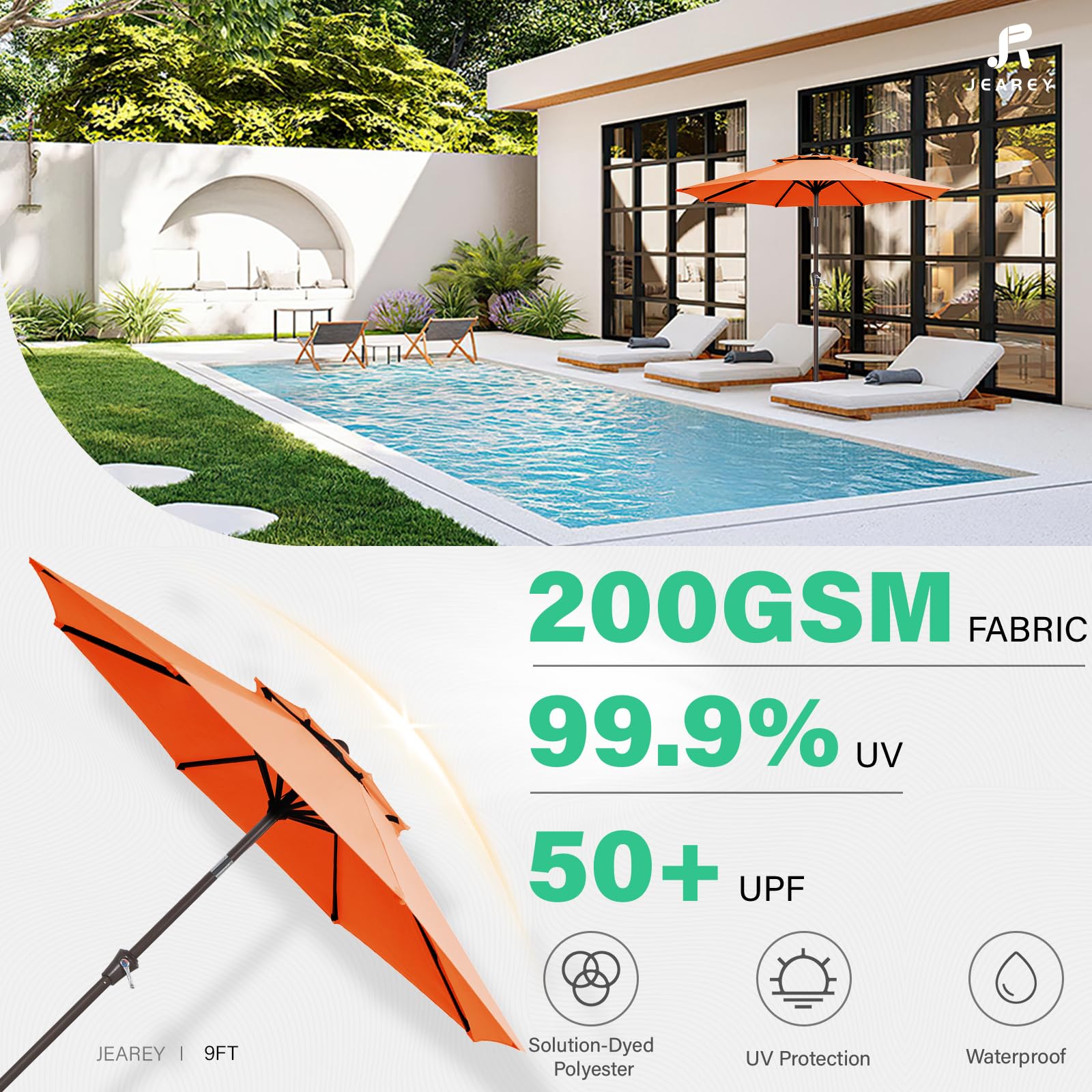 JEAREY close-up of waterproof UV-coated polyester fabric for sun protection