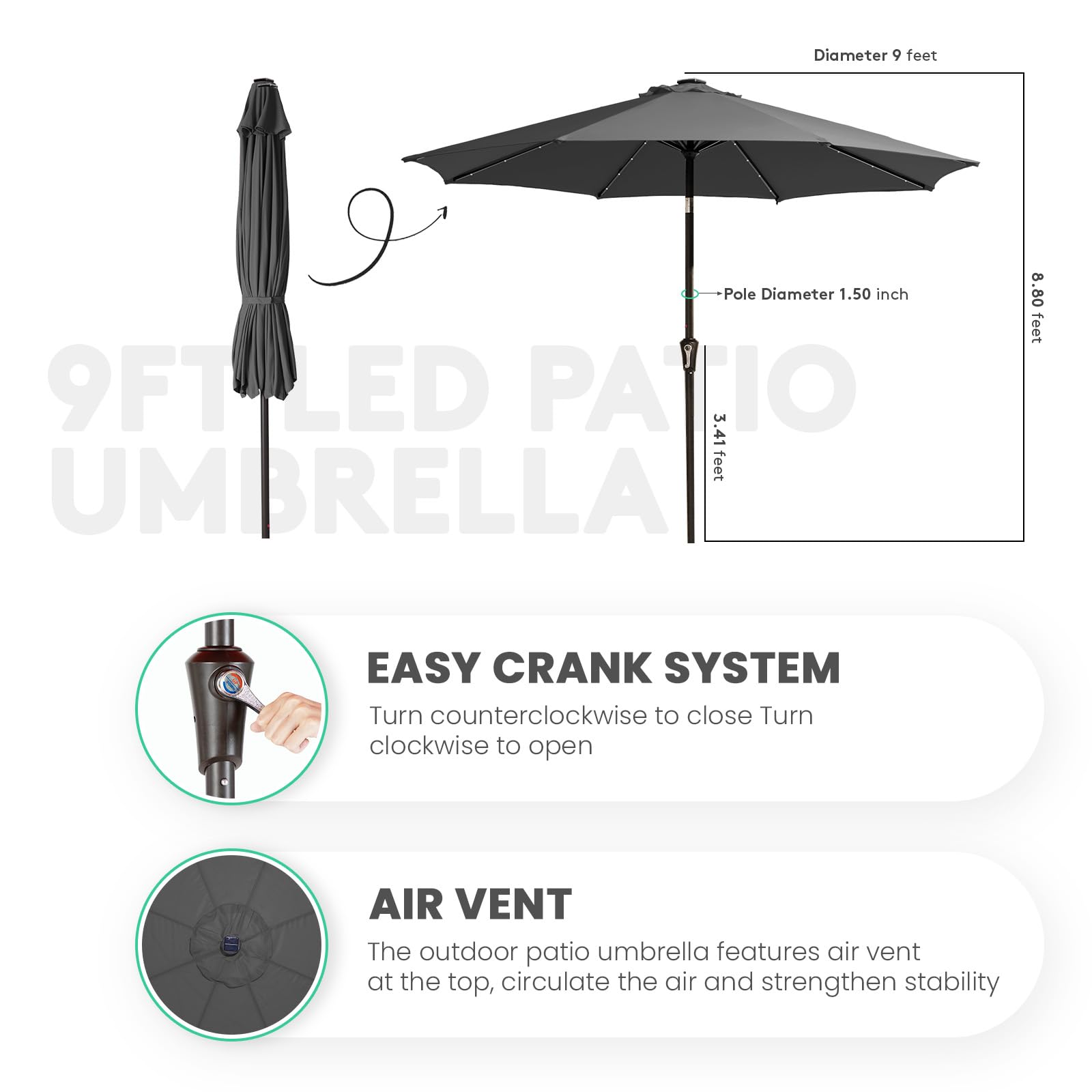 JEAREY closed umbrella with Velcro strap showing tidy storage and transport benefit