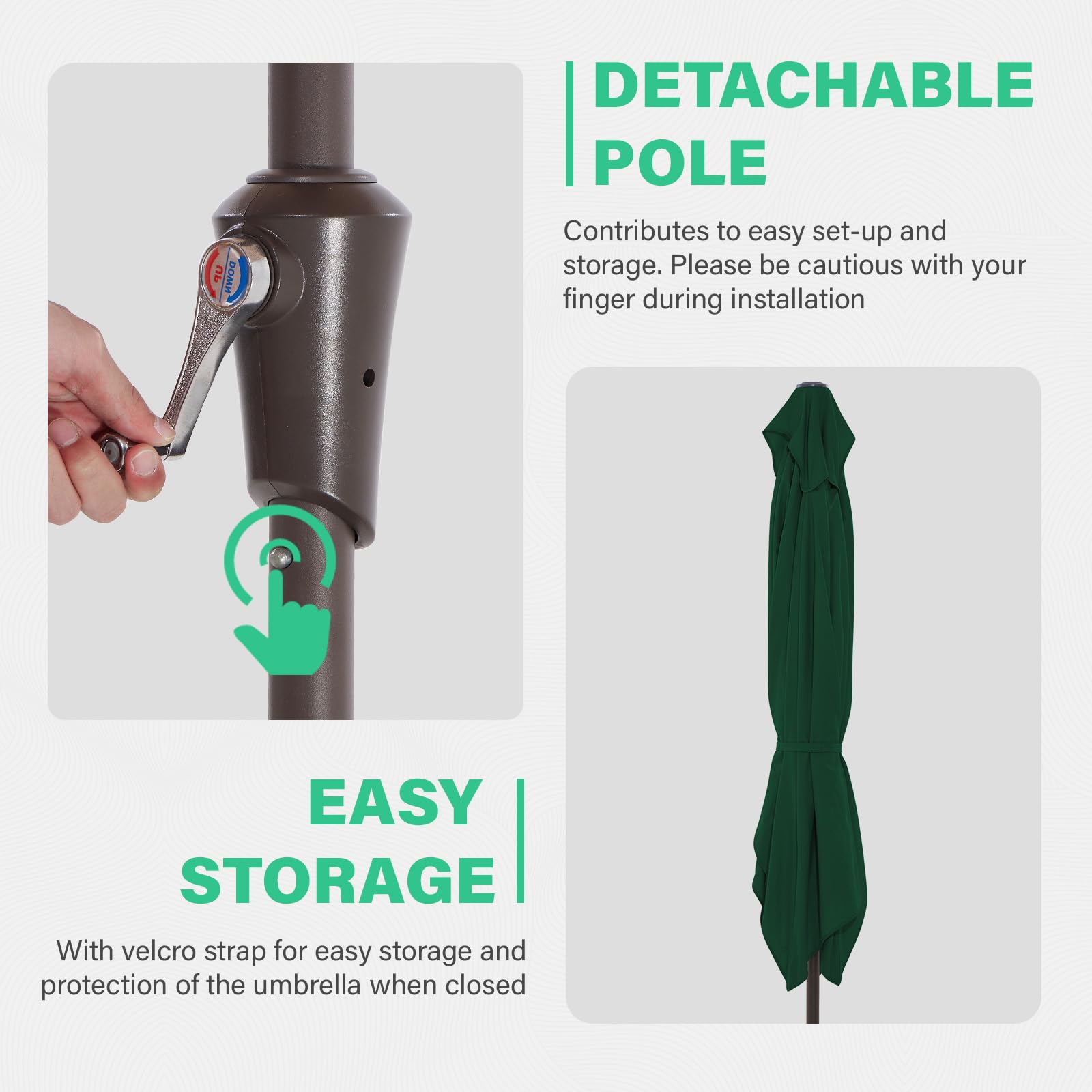 JEAREY crank and tilt handle close-up for easy opening and angling