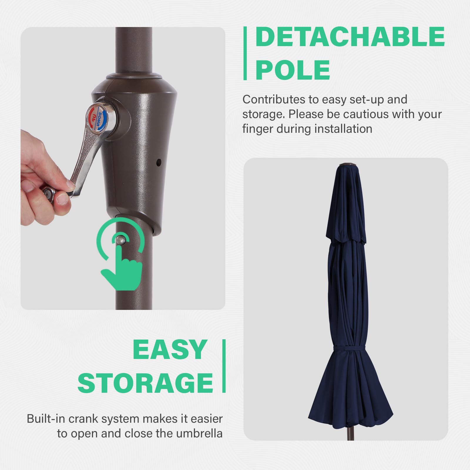 JEAREY detachable 1.5-inch pole connection for quick setup