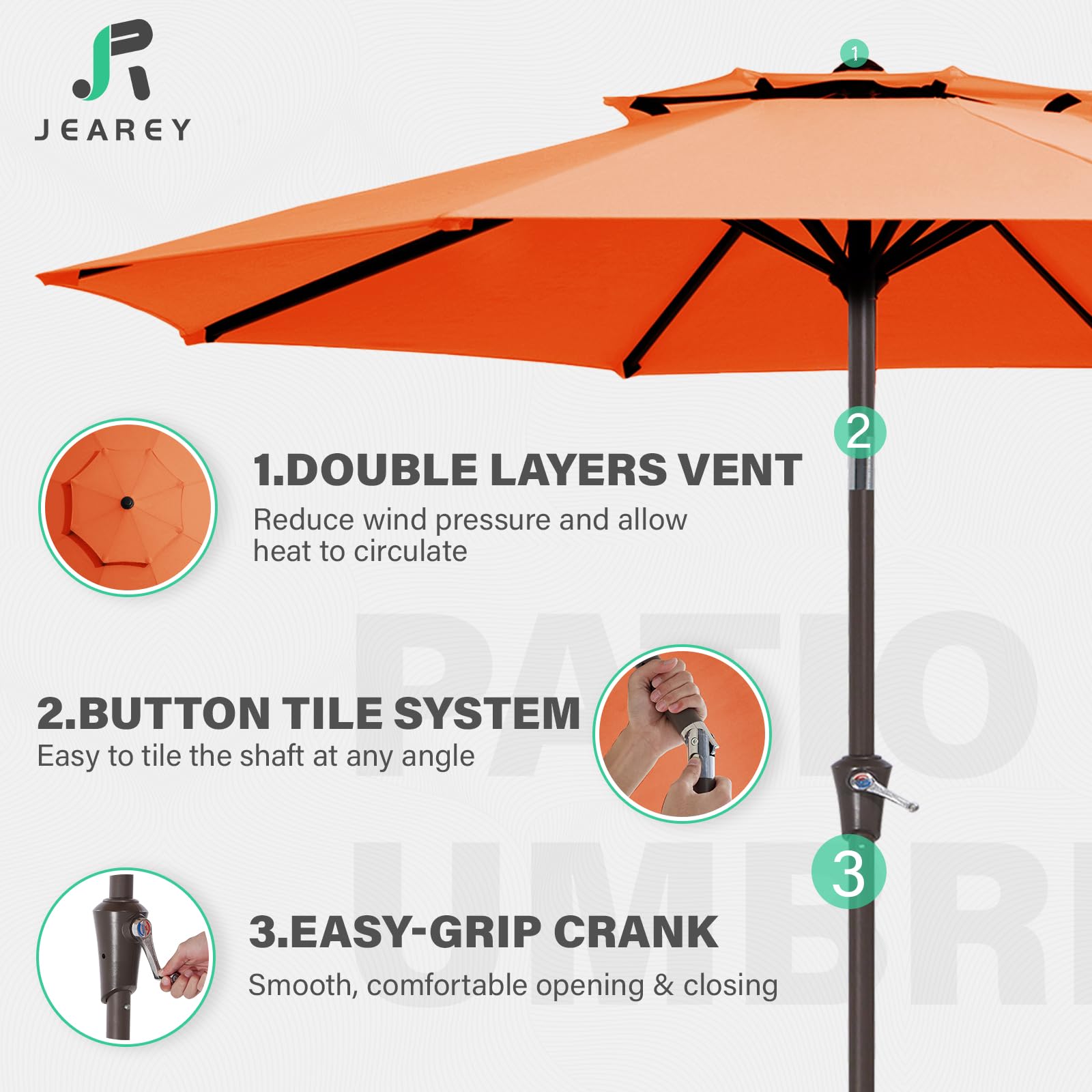 JEAREY powder-coated pole and eight sturdy ribs for rust resistance